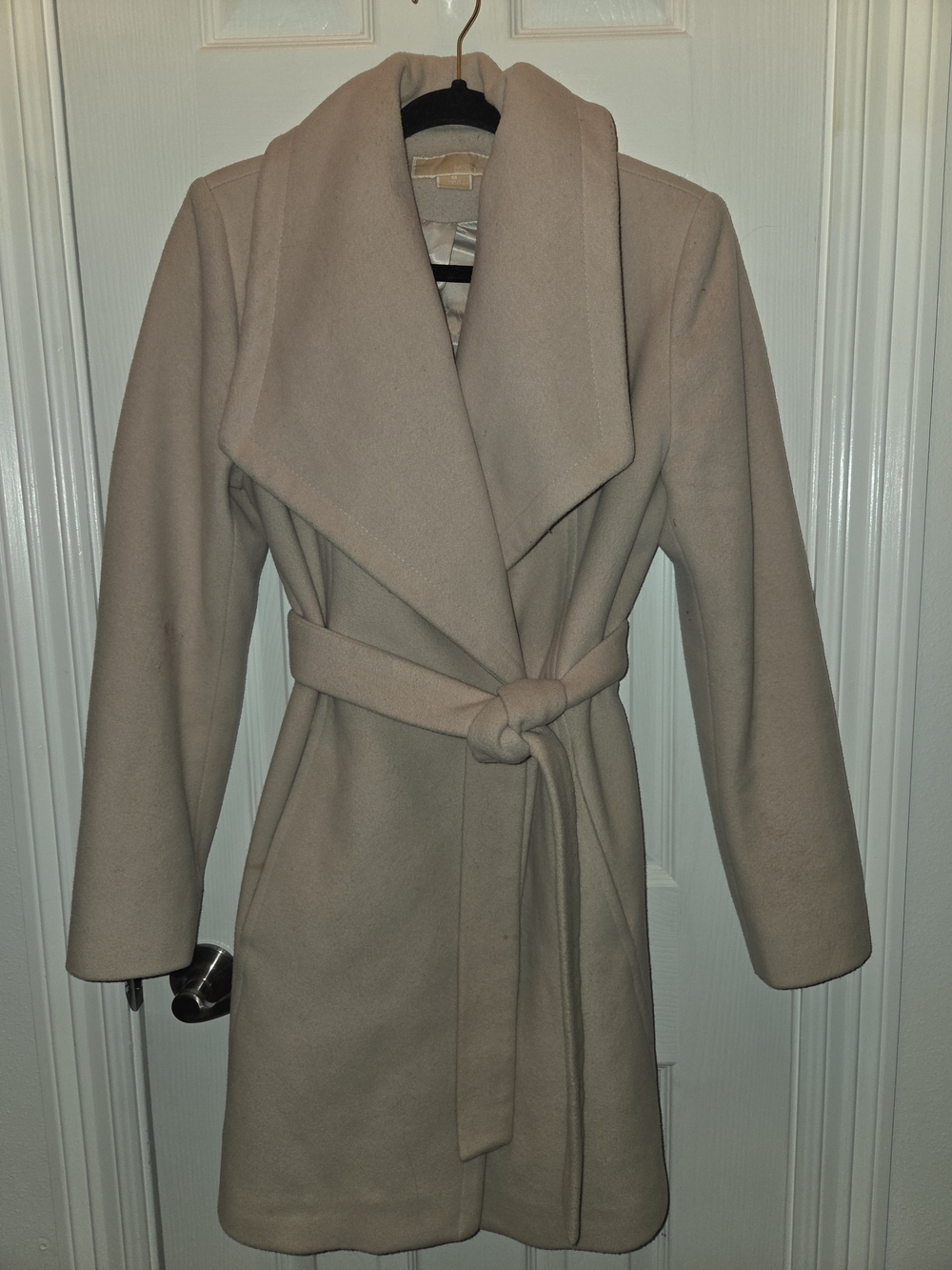 Michael Kors Light Beige Belted Wrap Pea Coat